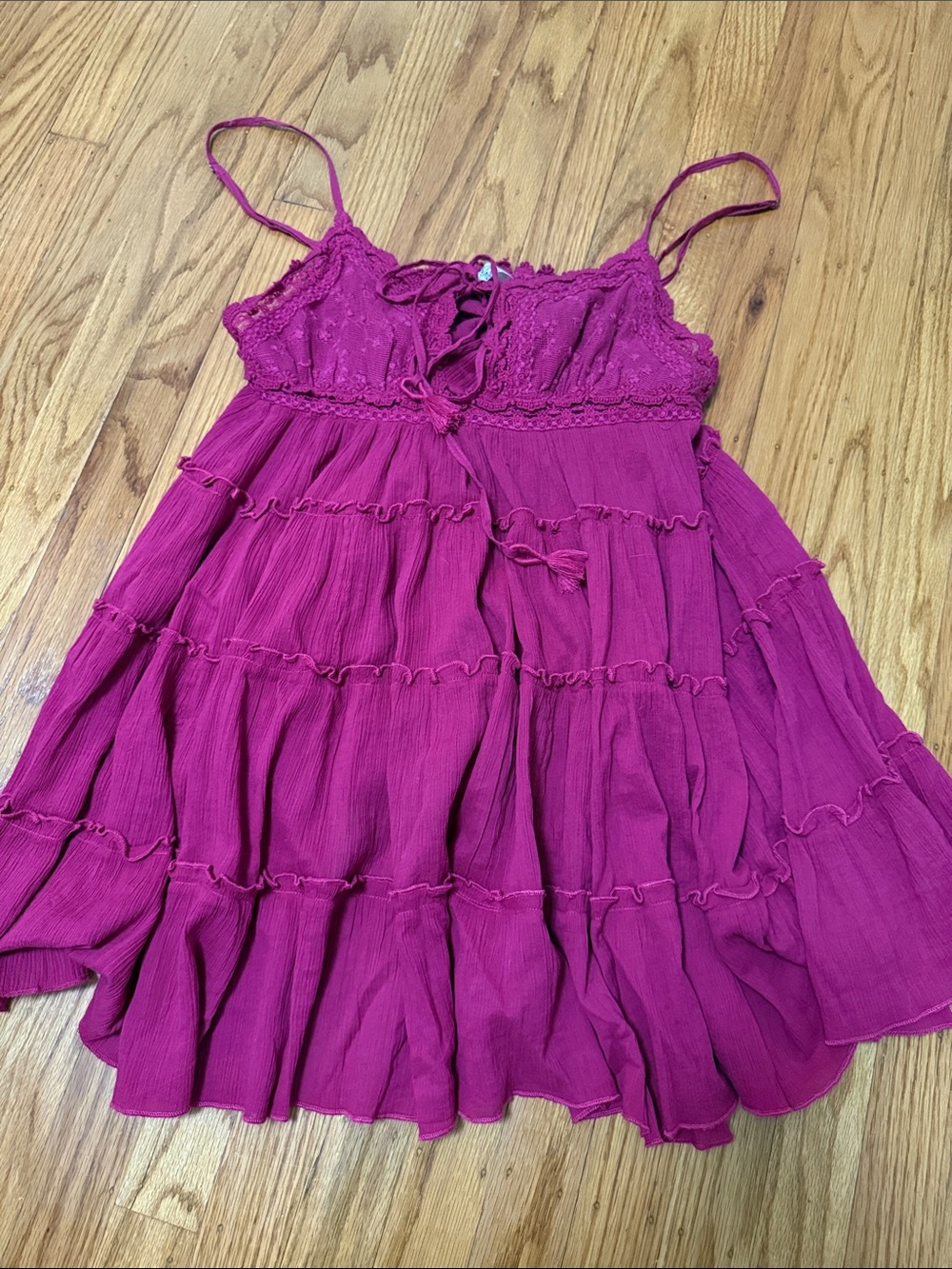 Free People Magenta Tiered Mini Dress